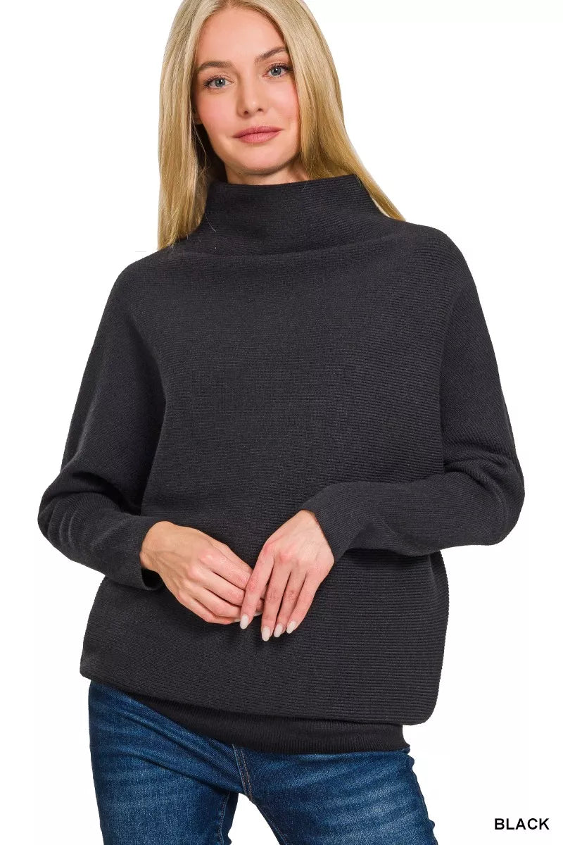 Viscose Dolman Sleeve Mock Neck Sweater