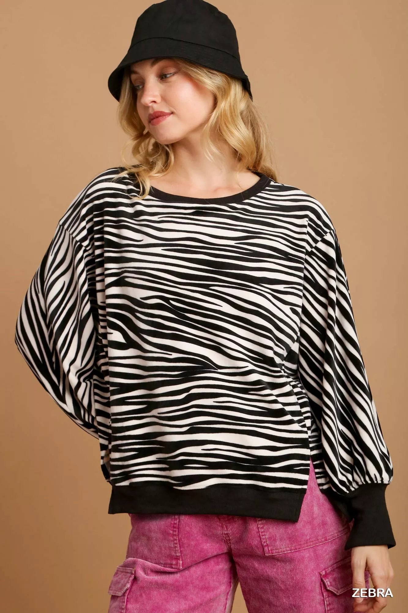 Zebra Striped Fleece Pullover Sweater Shirt