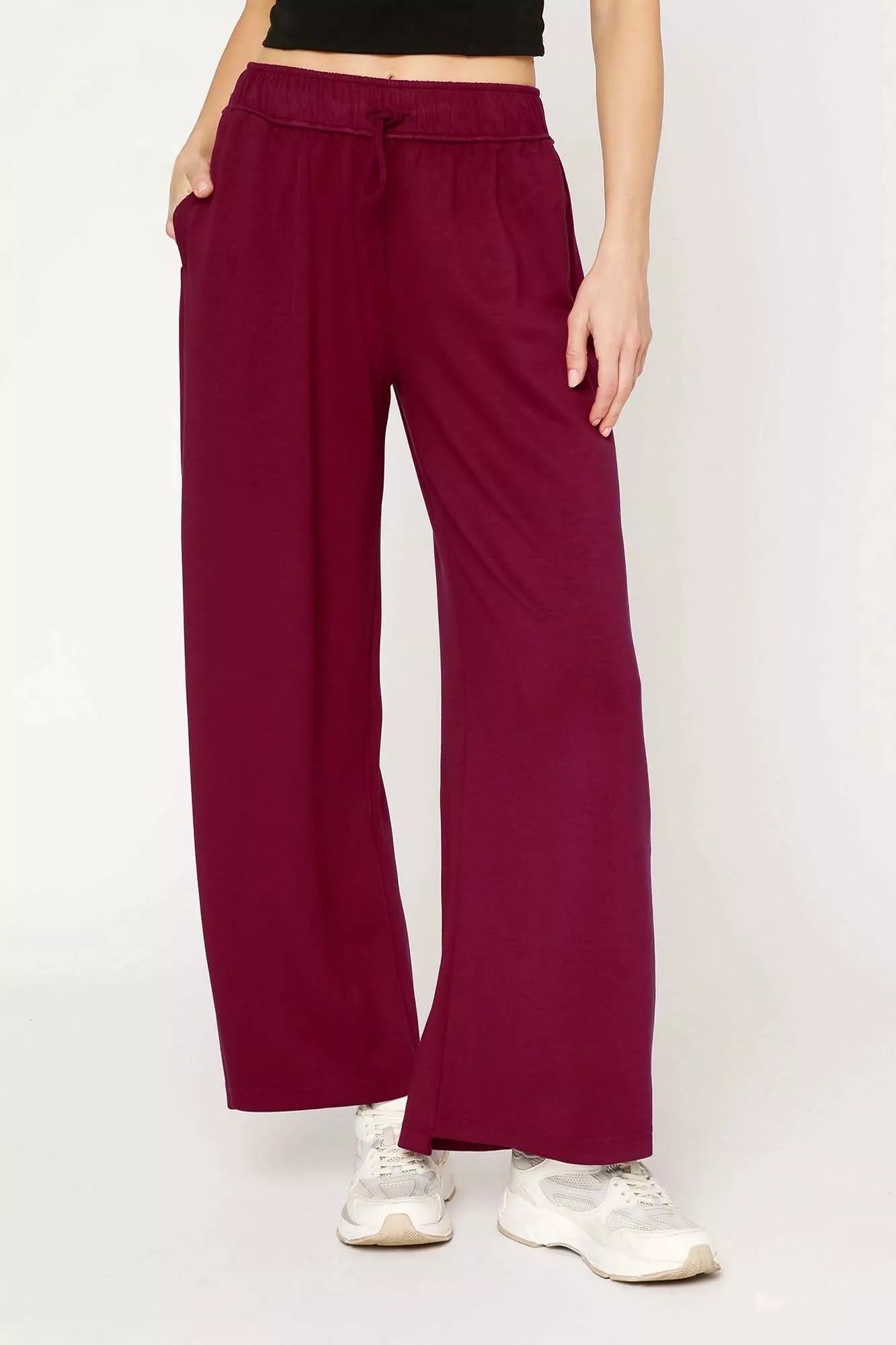 Elastic Drawstring Waistband Wide Leg Pants