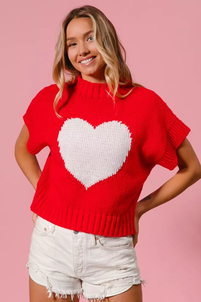 Rib Banded Heart Pattern Valentines Sweater