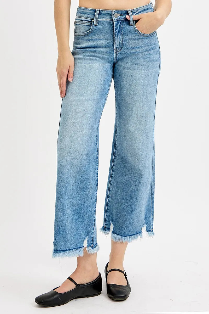Full Size Mid Rise Crop Wide Leg Jeans Plus Size