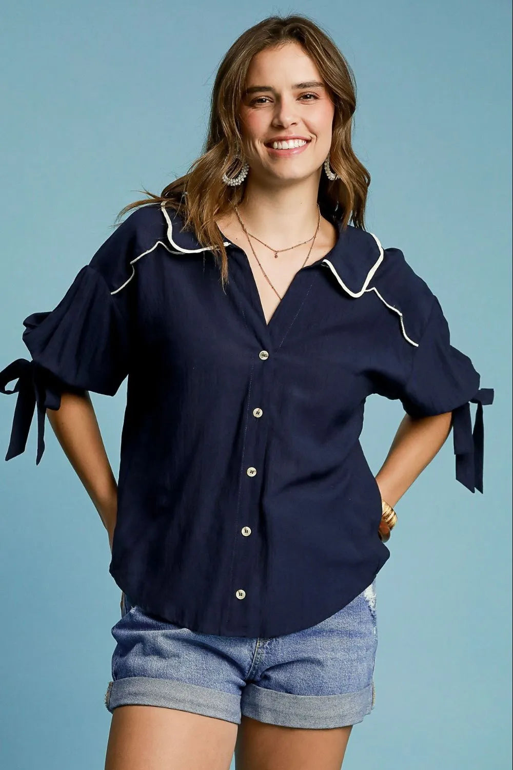 Full Size Embroidered Detail Button Down Shirt Plus Size