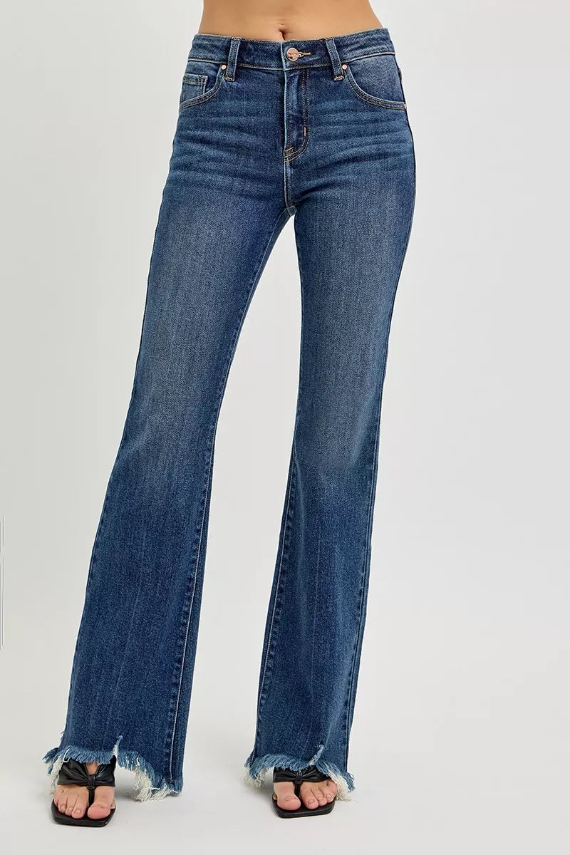 Full Size Mid Rise Flare Frayed Hem Jeans Plus Size