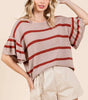 Striped Flounce Sleeve Knit Top