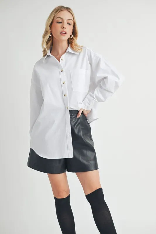 High-Low Collared Neck Drop Shoulder Shirt