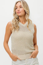 Knitted Beaded Pearl V Neck Sleveless Top