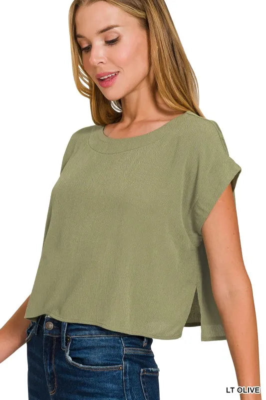 Woven Crinkle Gauze Crop Tee and Skirt Set