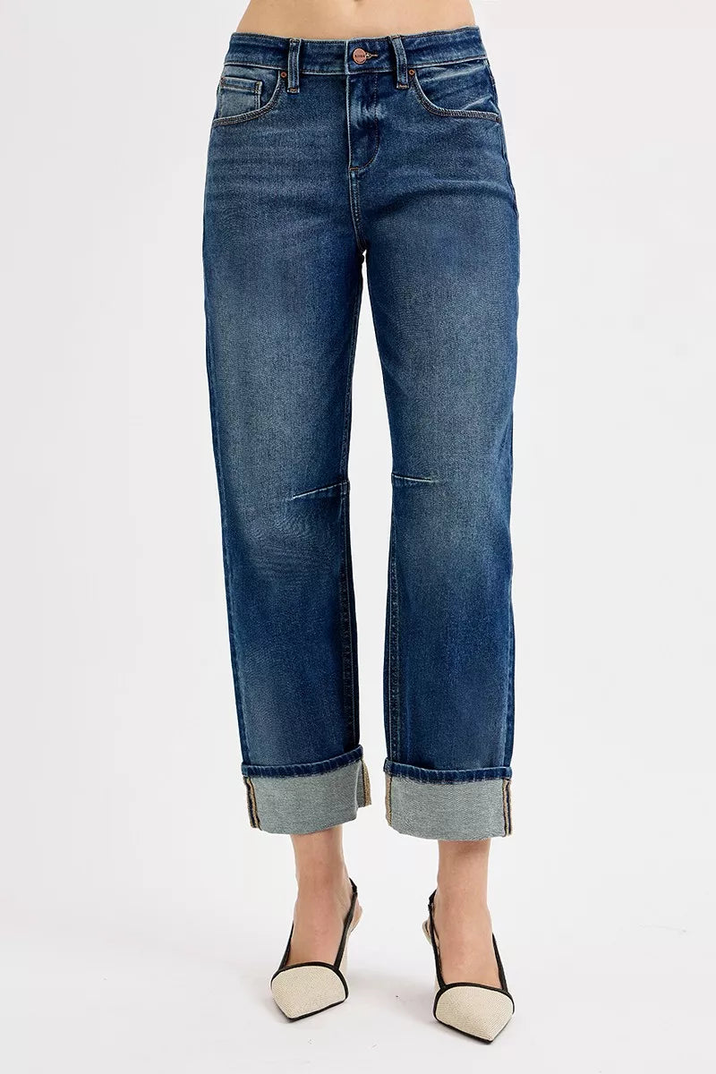 Slouchy Crop Barrel Cuffed Jeans