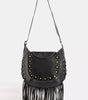 Rivet Trim Suede Fringe Shoulder Bag