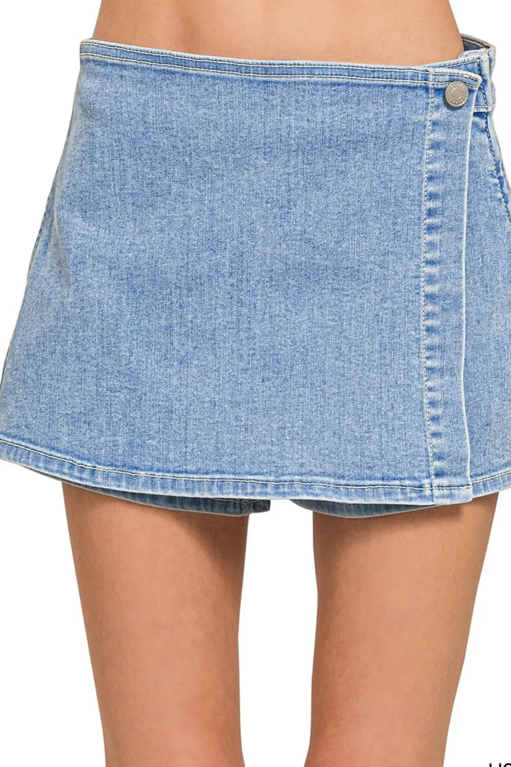 Wrap Front Skort Denim Shorts