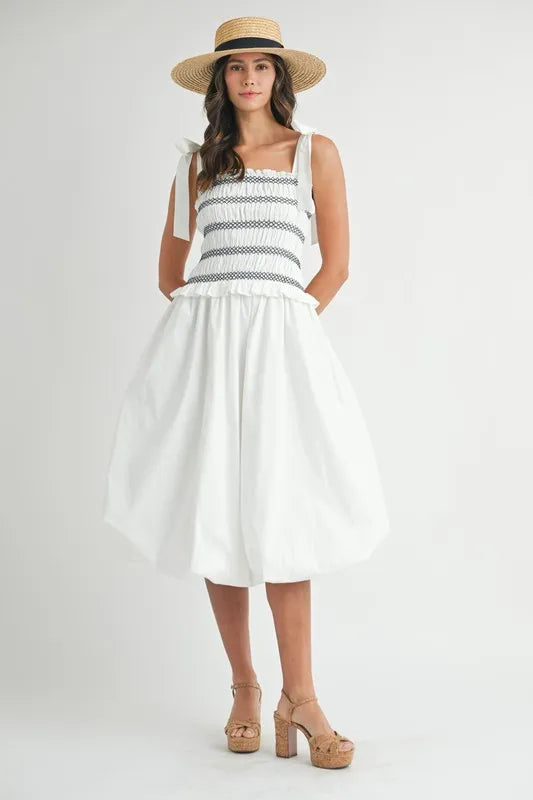 Smocked Bodice Bubble Midi Dress