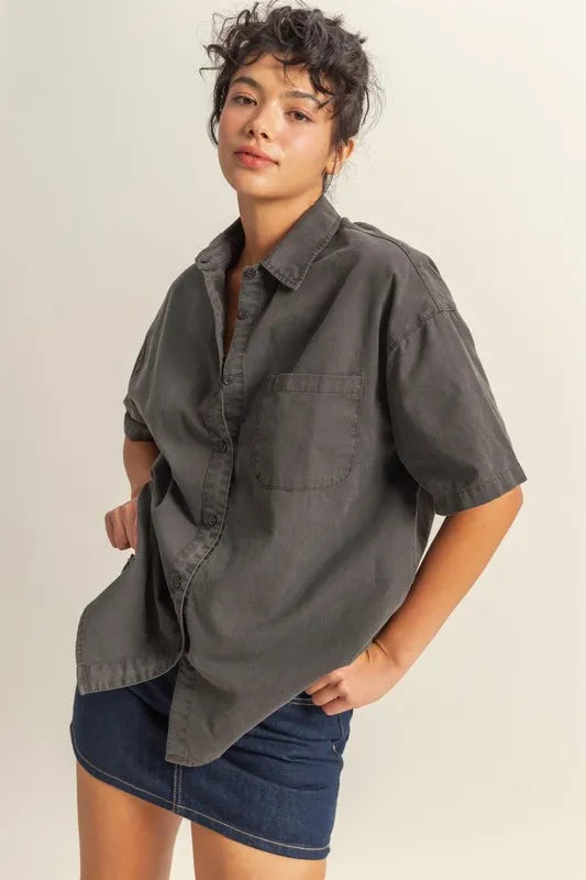 Short Sleeve Button Down Oversized Shirt