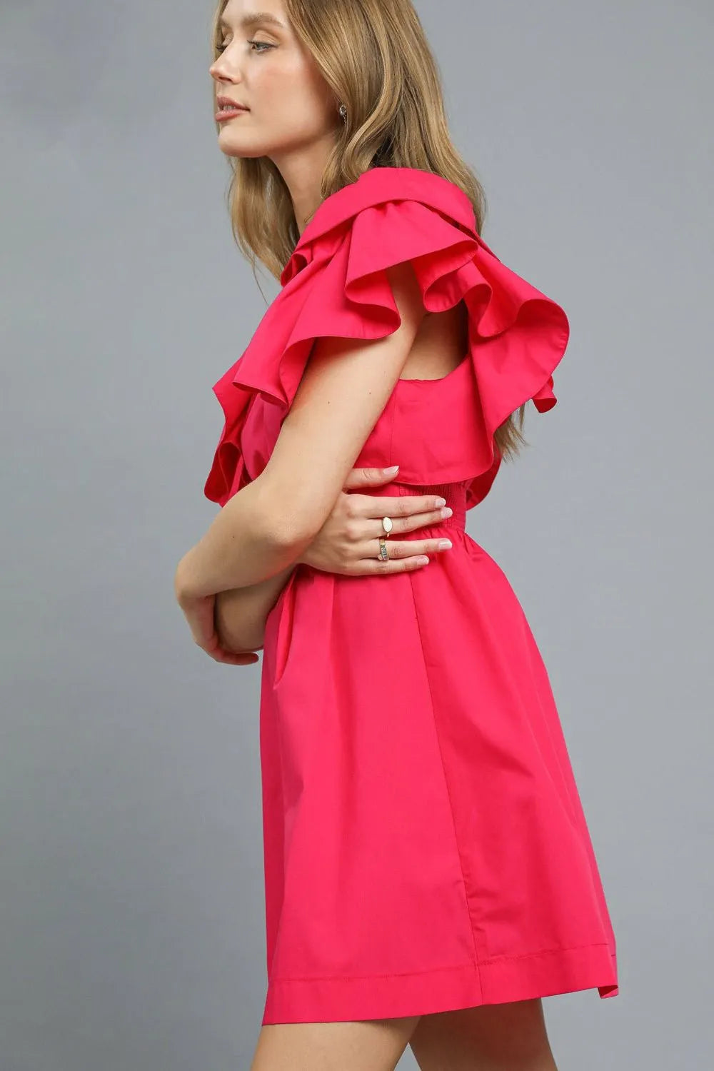 Double Ruffle Sleeve Fit and Flare Dress