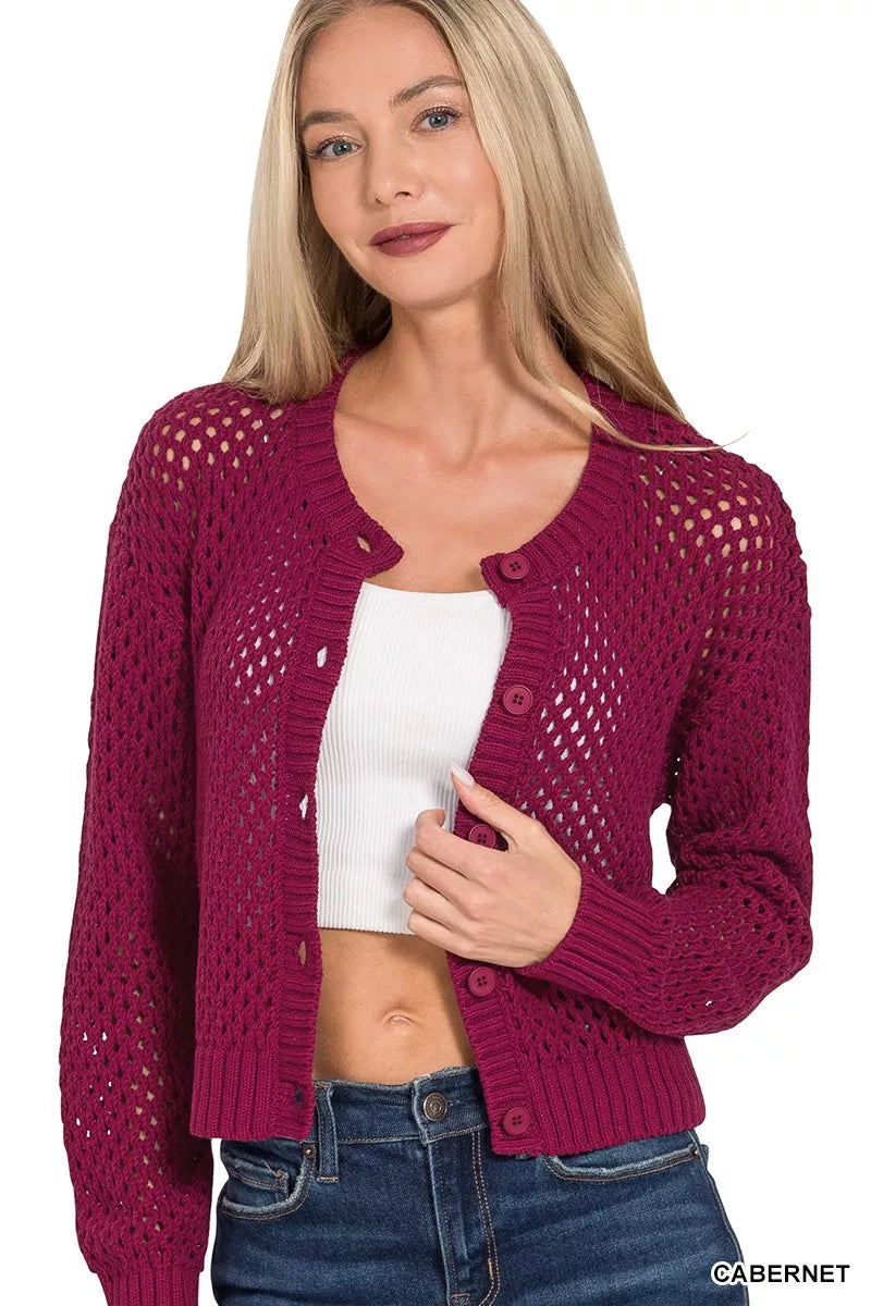 Button Down Lightweight Crochet Cardigan Sweater