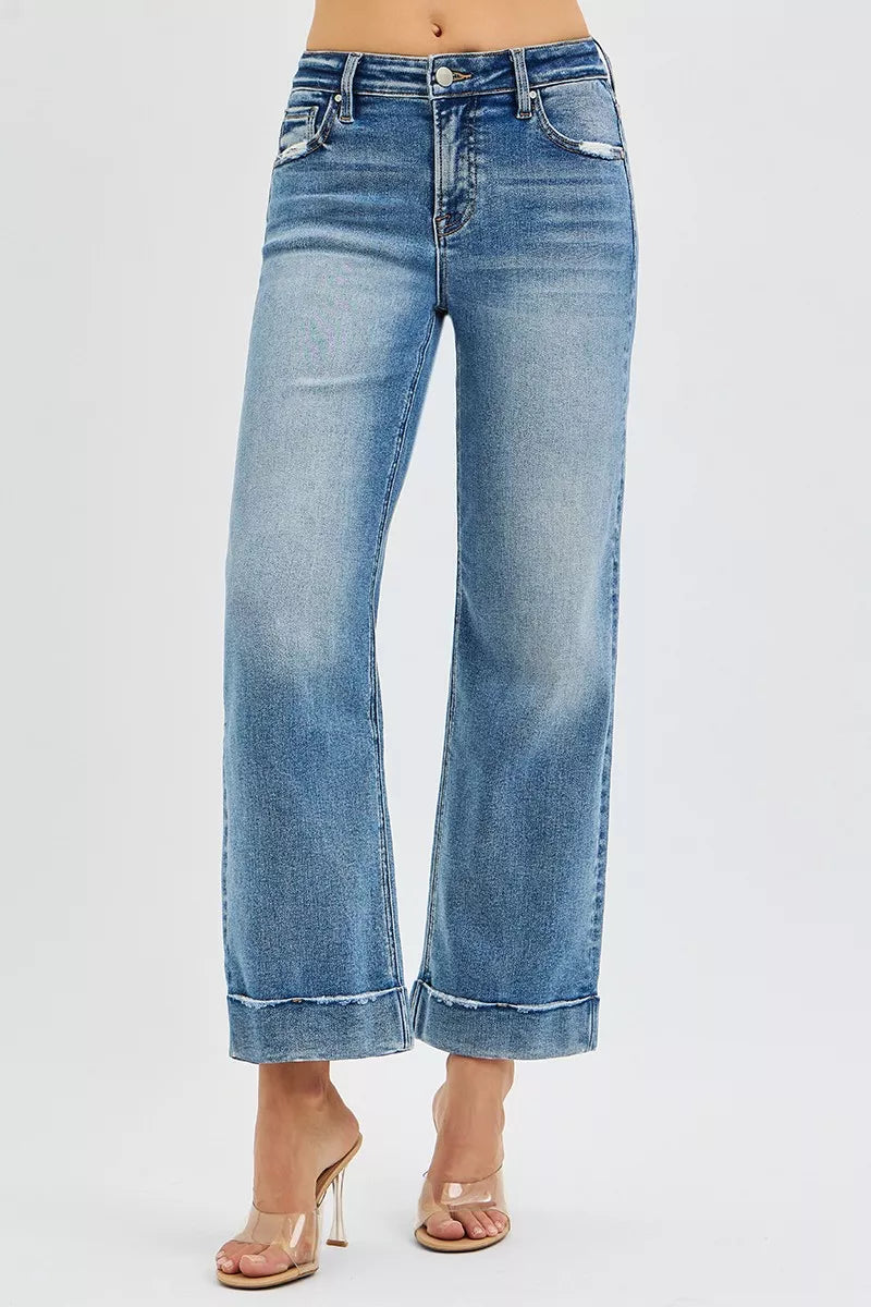 Full Size Mid Rise Crop Straight Jeans with Taylor Cuffed Plus Size