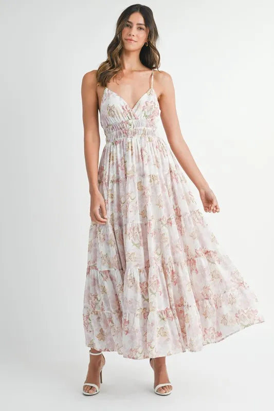 Floral Print Tiered Cami Maxi Dress