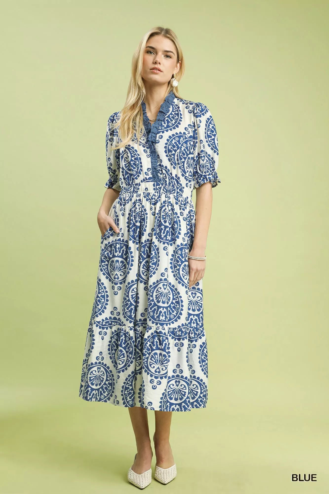 Paisley Smocked Waist Midi Dress