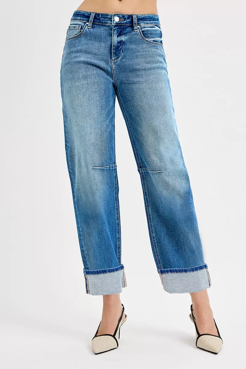 Slouchy Crop Barrel Cuffed Jeans