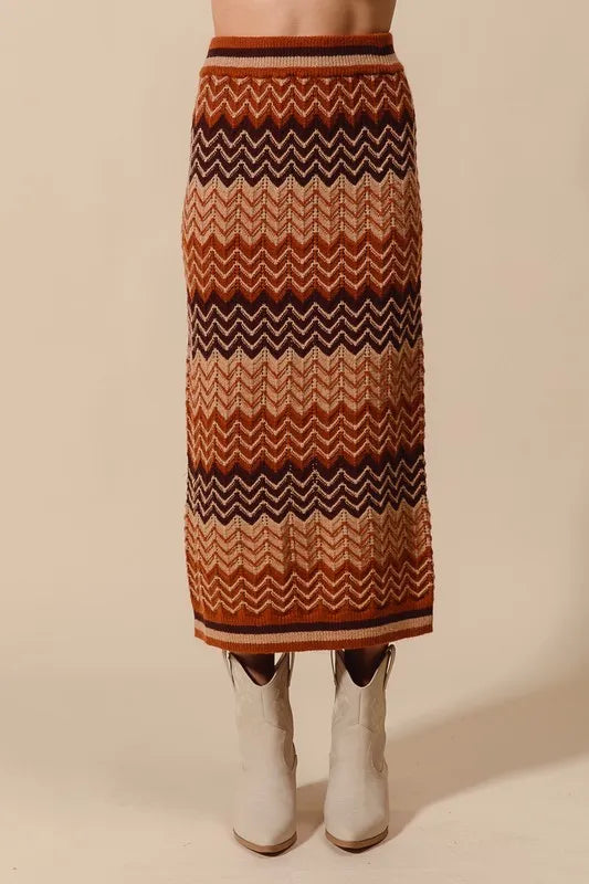 Multi Color Chevron Knit Skirt