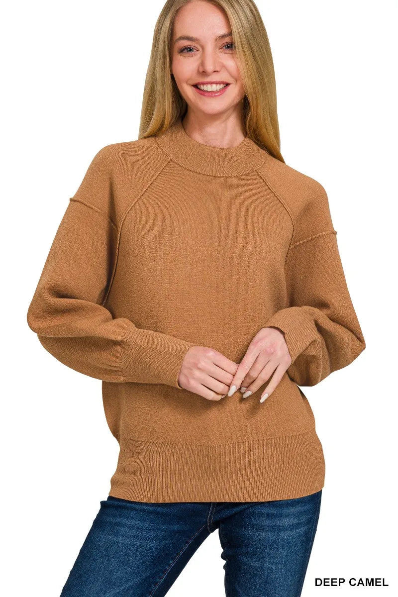 Viscose Mock Neck Exposed Seam Sweater