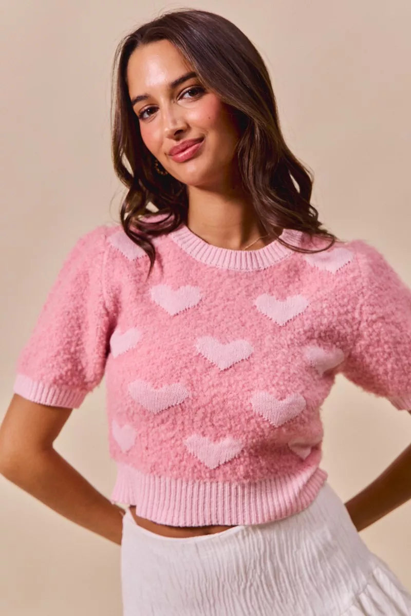 All Over Heart Valentine Cropped Sweater