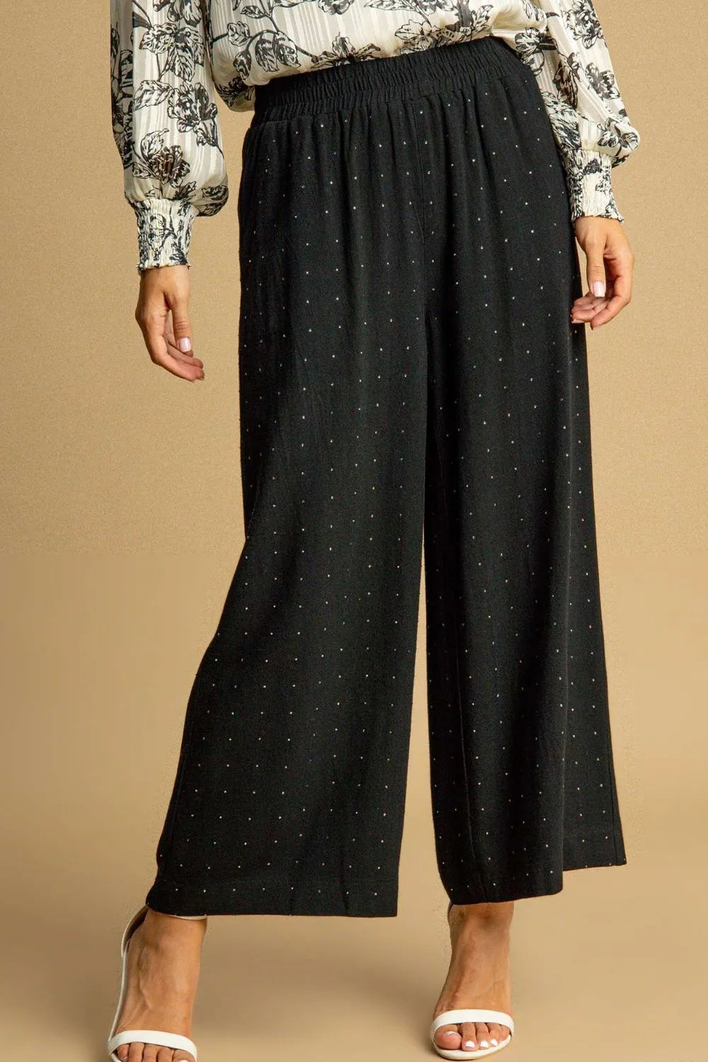 Full Size High Waisted Embellished Linen Pants Plus Size