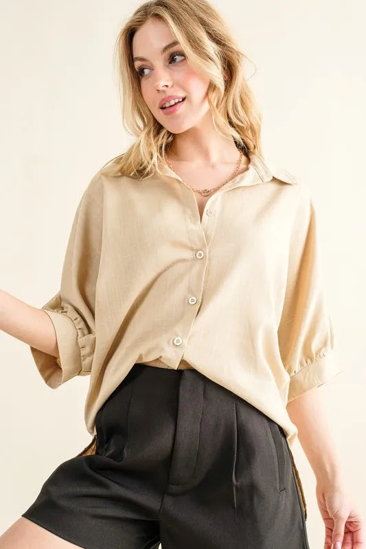 Oversized Linen Button Down Shirts Top