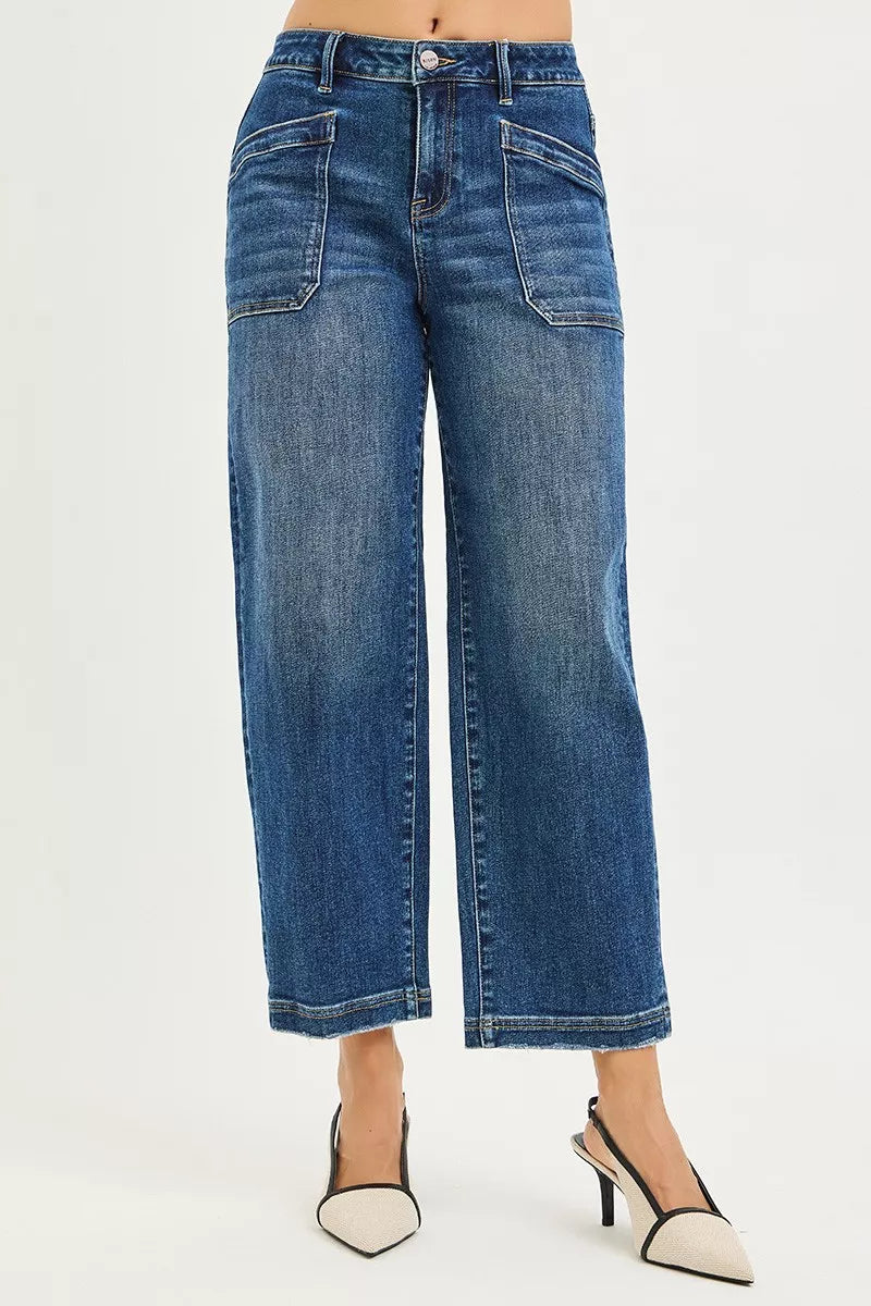 Slouchy Cropped Baggy Jeans with Front Patch Pocket