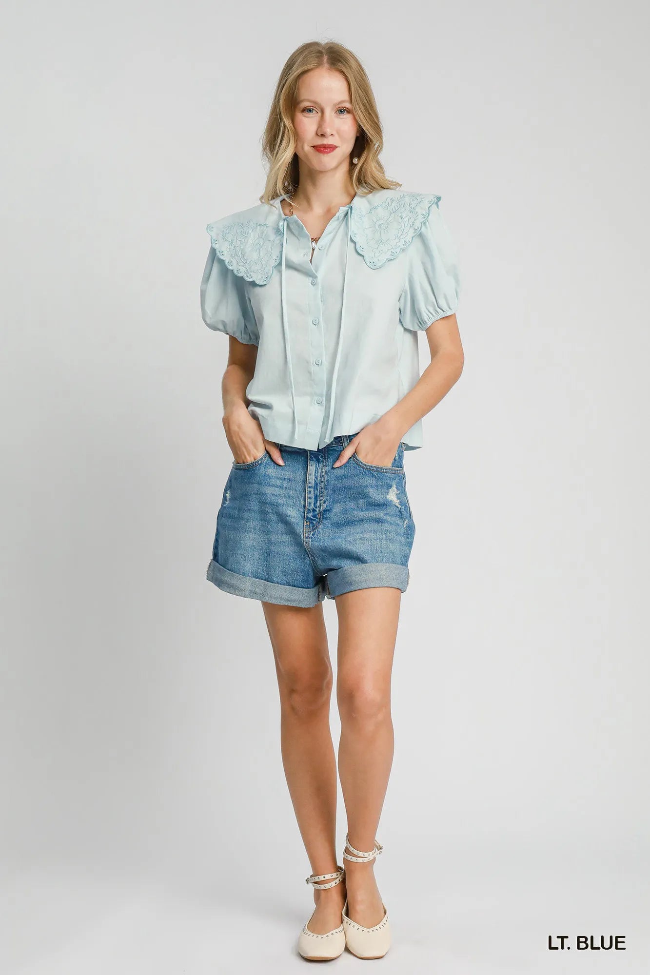 Tied Collared Short Sleeve Button Down Shirt