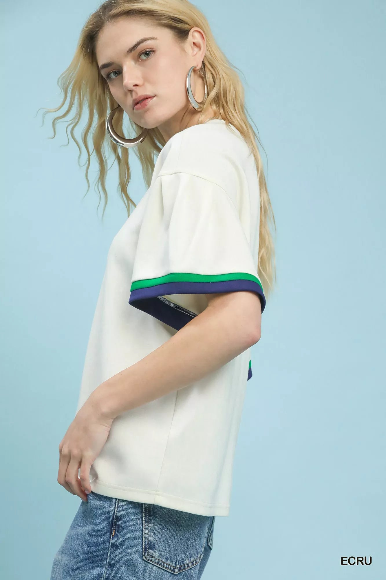 Contrast Trim Bell Sleeve Top