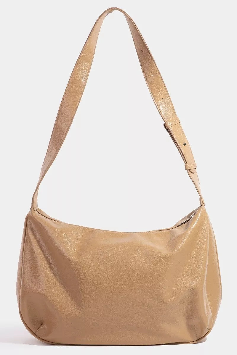 Faux Leather Hobo Crescent Shoulder Bag