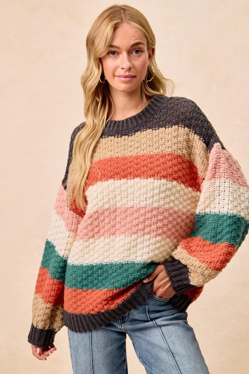 Stripes Color Block Chunky Sweater