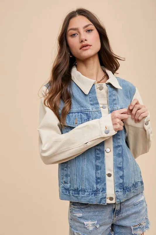 Collared Neck Double Placket Denim Jacket