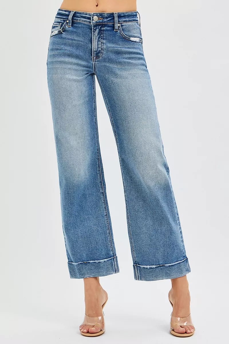 Full Size Mid Rise Crop Straight Jeans with Taylor Cuffed Plus Size