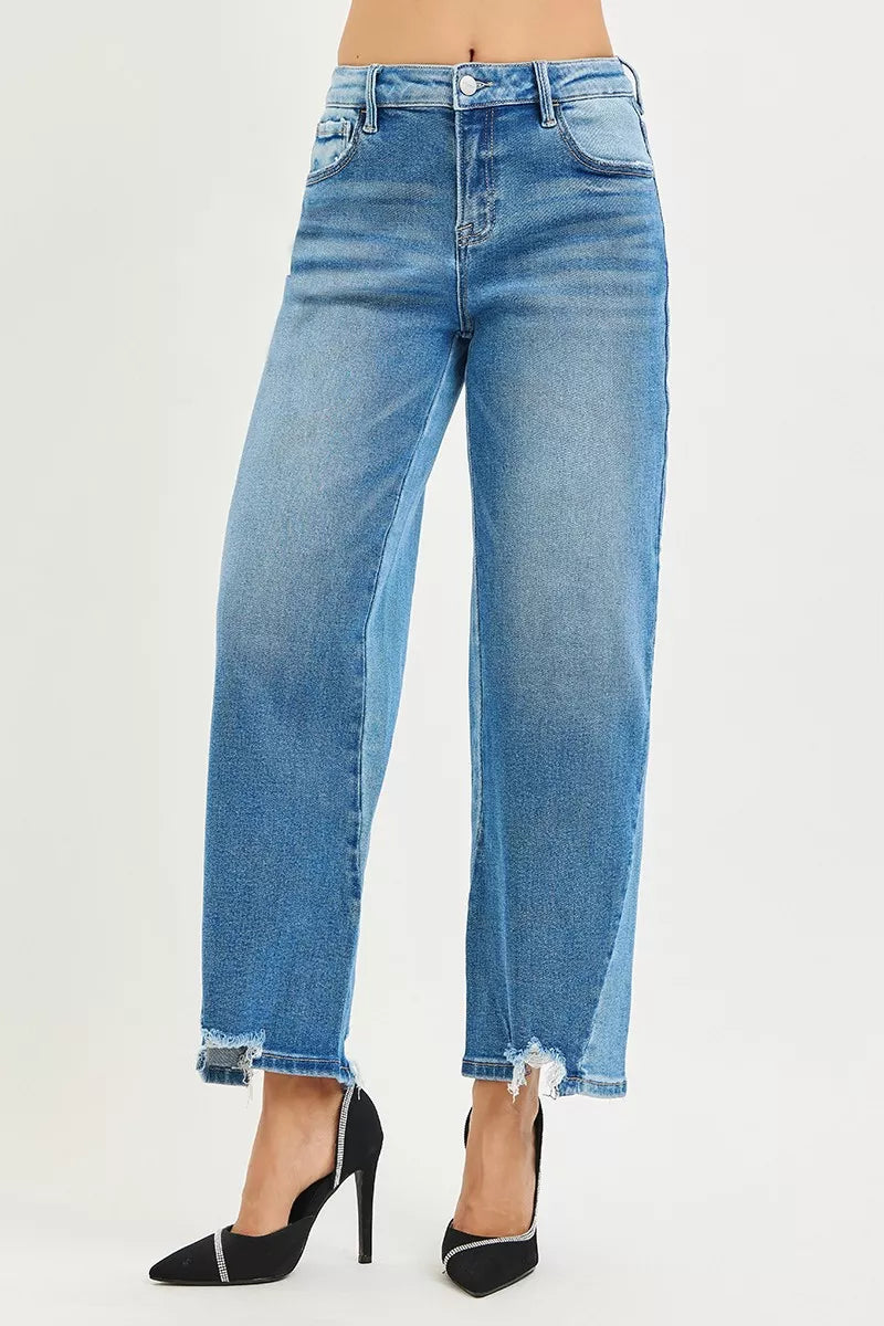 Full Size Slouchy Cropped Barrel Jeans with Contrast Wash Plus Size