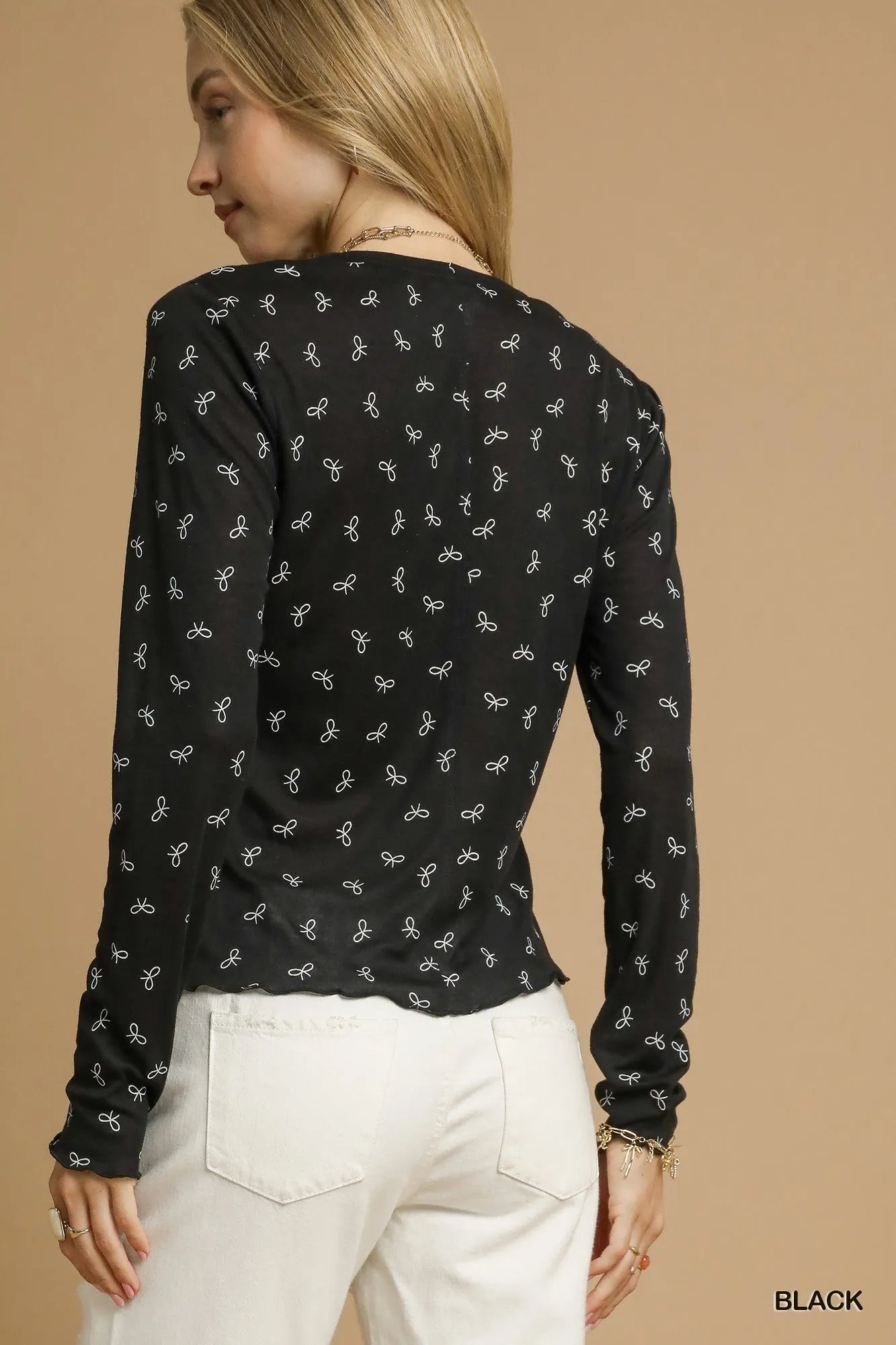 Bow Print Lightweight Knit Top