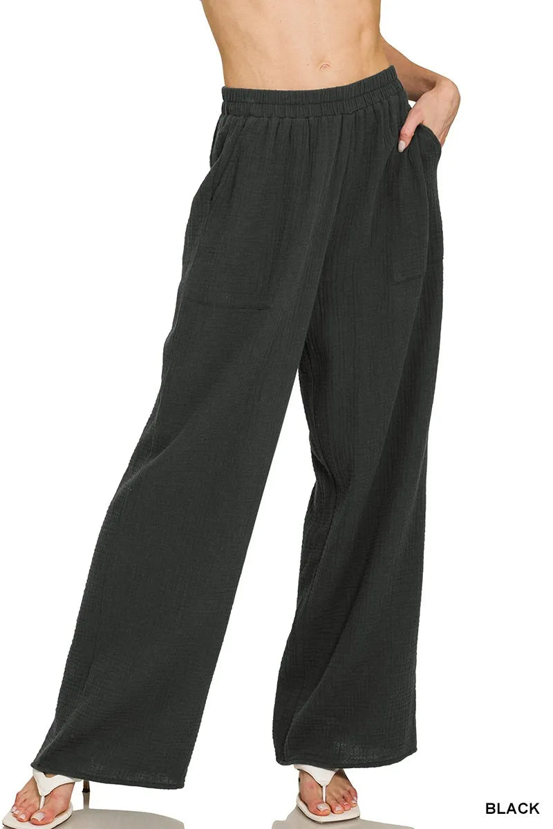 Double Gauze Elastic Band Pants