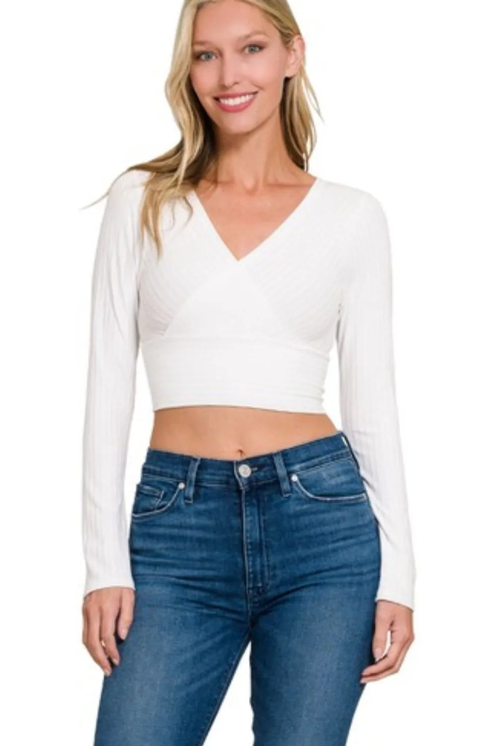 Ribbed Surplus Waist Band Long Sleeve Top