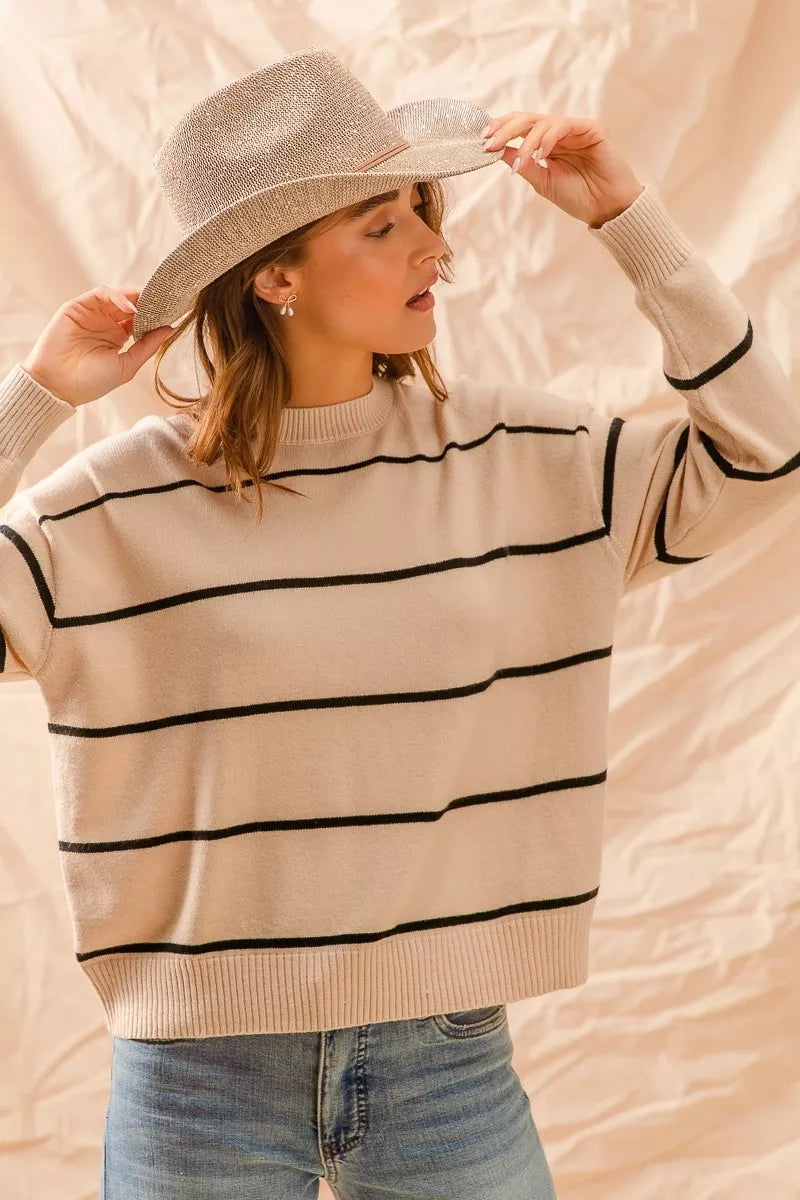 Stripe Crew Neck Basic Essential Sweater