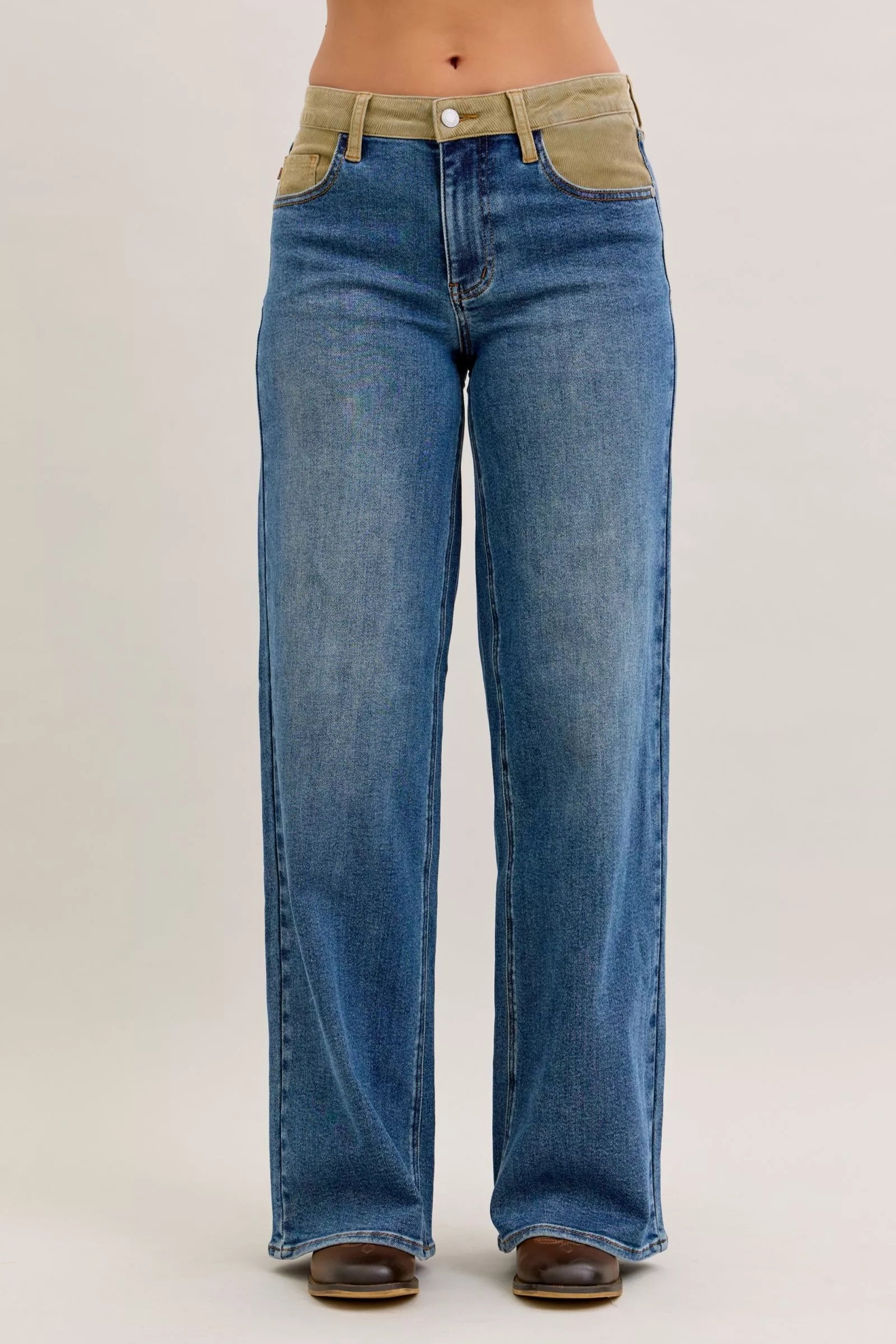 Straight Jeans with Corduroy Waist