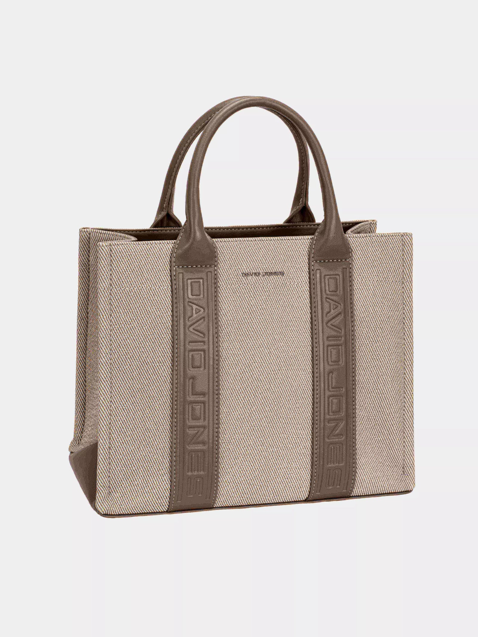 Canvas Tote Handbag with Contrast Leather Handles