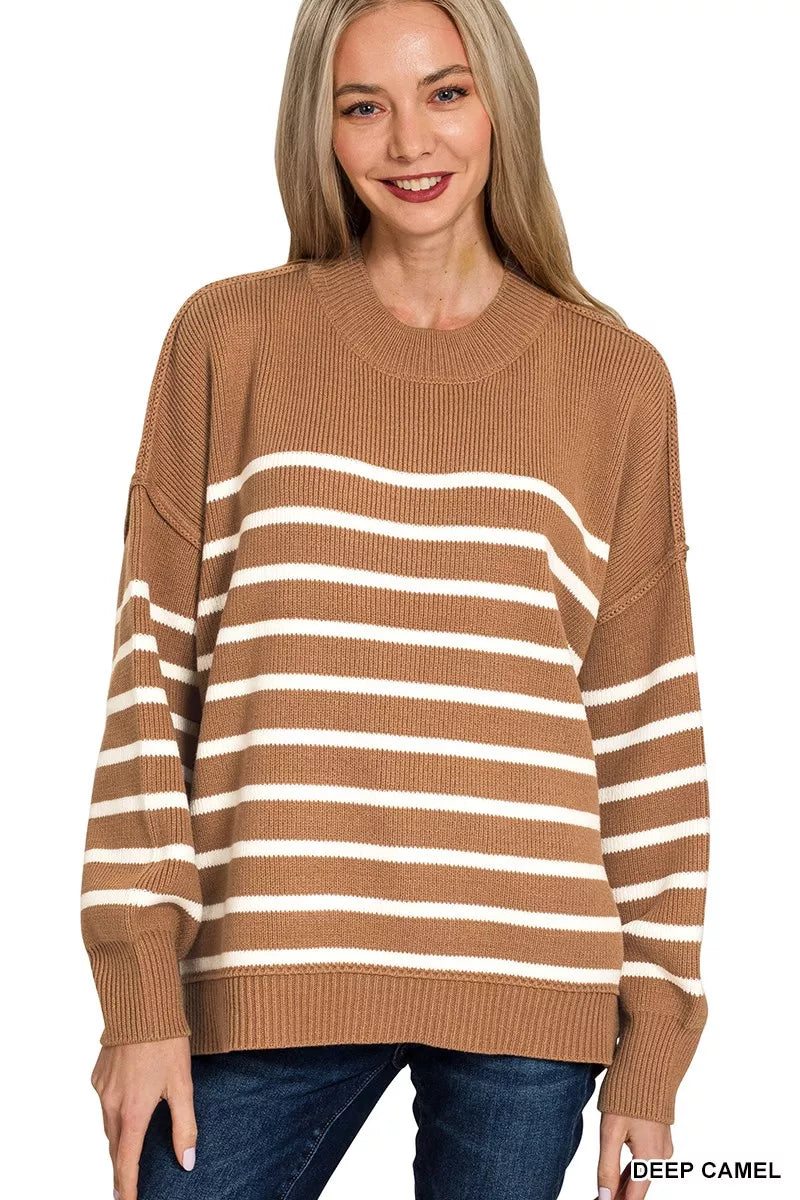 Exposed Seam Striped Oversized Sweater