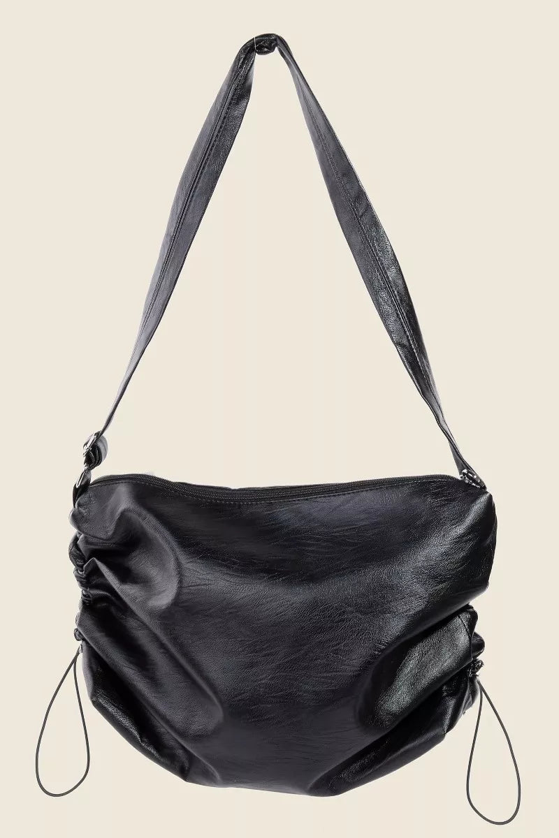 Ruched Detail Faux Leather Shoulder Bag