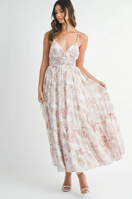 Floral Print Tiered Cami Maxi Dress