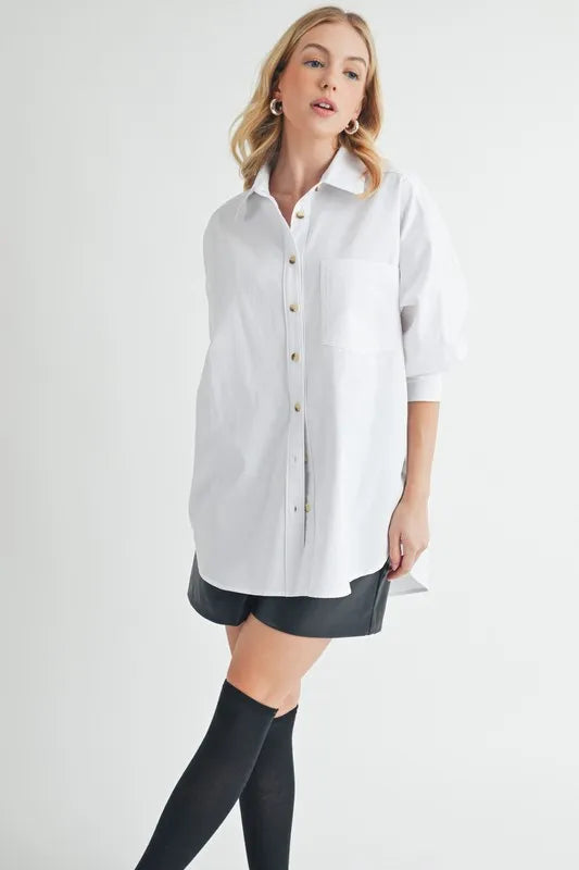 High-Low Collared Neck Drop Shoulder Shirt
