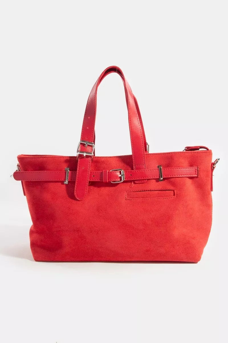 Faux Leather Buckle Strap Detail Tote Bag