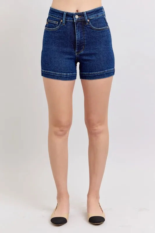 Full Size High Waist Tummy Control Denim Shorts Plus Size
