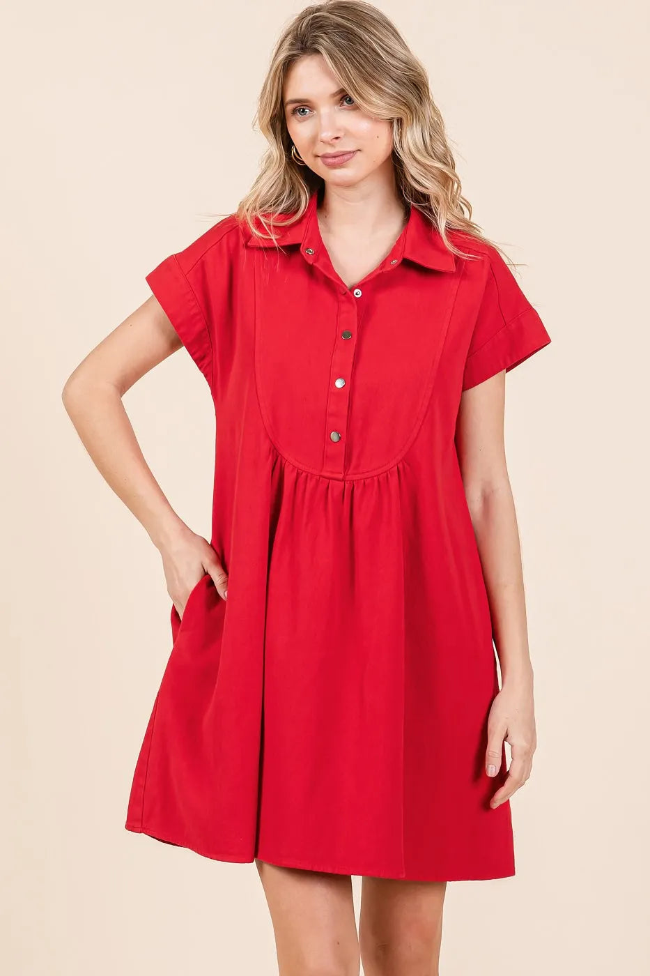 Mittoshop Twill Short Sleeve Collared Mini Dress