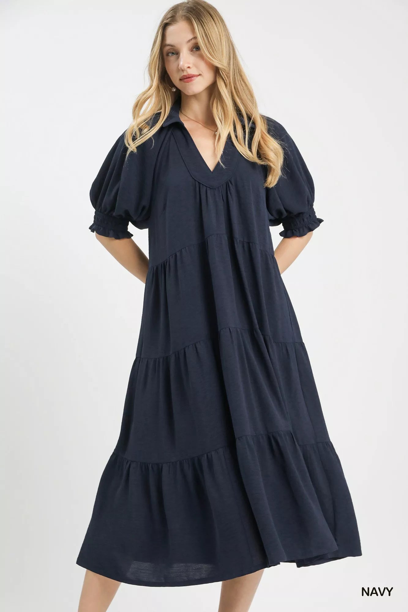 Solid Tiered Midi Dress