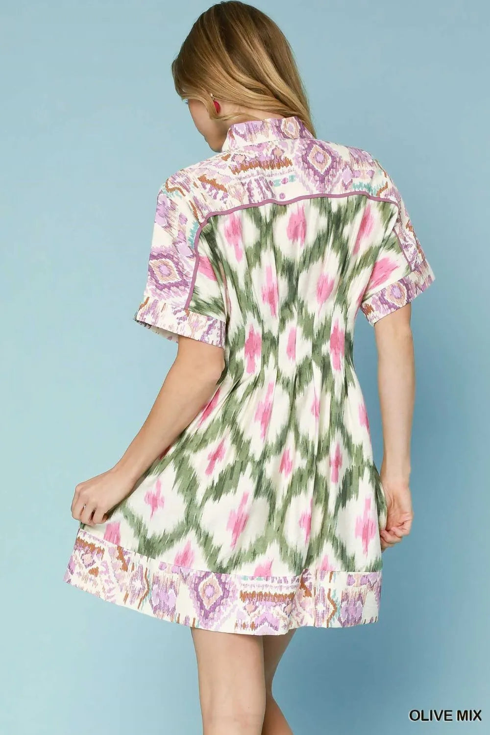 Ethnic Print Short Sleeve Mini Shirt Dress